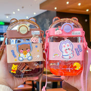 Children's Cartoon Cute Plastic Straw Water Bottle