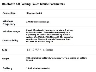 Bluetooth 4.0 Folding Touch Wireless Mouse