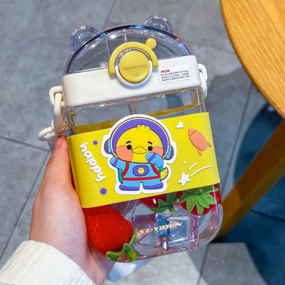 Children's Cartoon Cute Plastic Straw Water Bottle